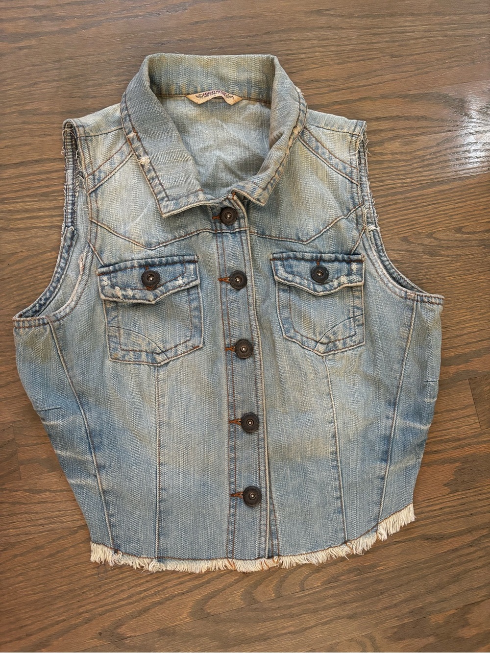 Vintage Y2K highway jeans light-wash denim vest cropped women’s size large